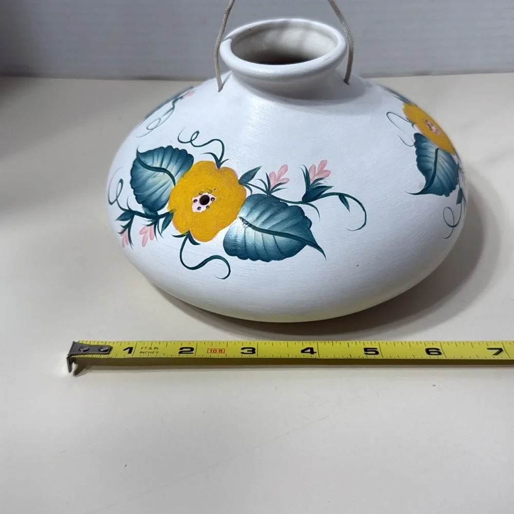 Handmade Handpainted Ceramic Hummingbird Feeder Floral Ready to Hang Signed Vtg